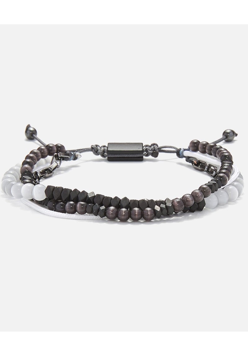 CHRYSOSTOMOS Handmade Multiline Adjustable Bracelet for Men with White Multi-Line Chain and Grey Catâ€™s Eye - Image 1