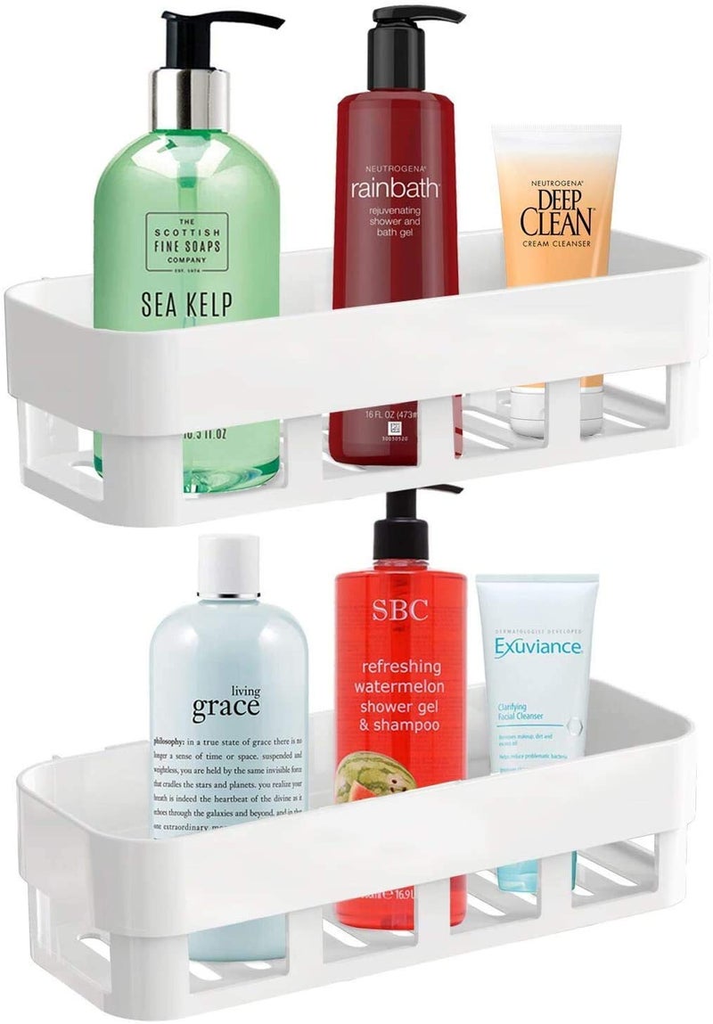 LOXBEE 2PCS AB Plastic Suction Bathroom Shelf Over Toilet No Drilling Adhesive Bathroom Storage Rack Organizer Rustproof Wall Mounted Shower Basket for Kitchen (2) - Image 2
