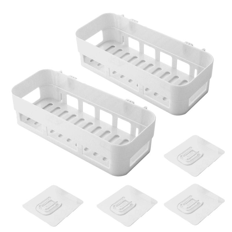LOXBEE 2PCS AB Plastic Suction Bathroom Shelf Over Toilet No Drilling Adhesive Bathroom Storage Rack Organizer Rustproof Wall Mounted Shower Basket for Kitchen (2) - Image 1