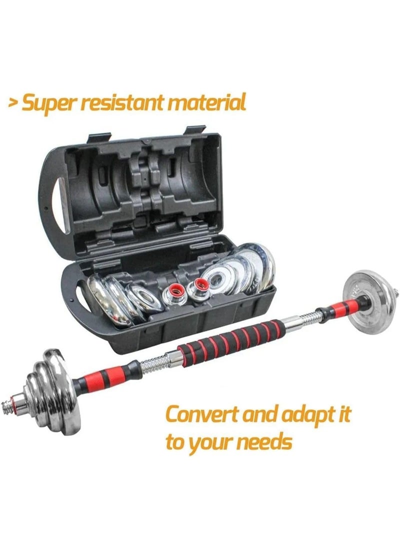SportQ SportQ® 2-in-1 Chrome Steel Adjustable Dumbbell Set with Premium Chrome Carrying Case with Connector Bar - Converts in Seconds from Pair Dumbbell to Bar for Strength Training  - Image 3