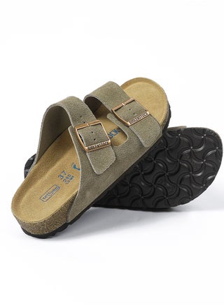 Grayish-green suede surface