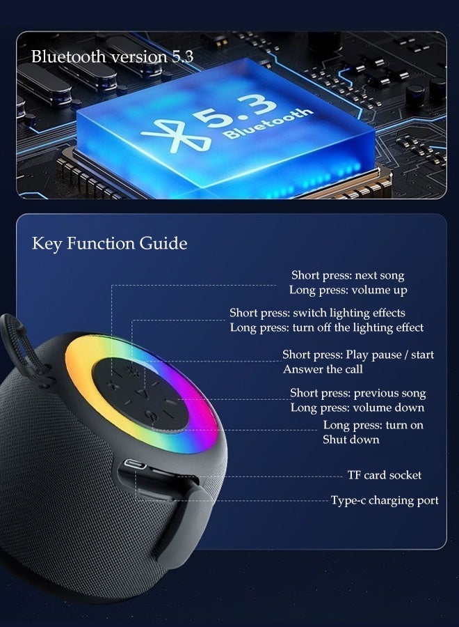 DUNISO Mini Bluetooth Speaker Portable Wireless Speakers Outdoor Speaker with RGB Lights 360° Surround Stereo Bluetooth Waterproof Speaker for Outdoor, Sport,Travel,Home - Image 5