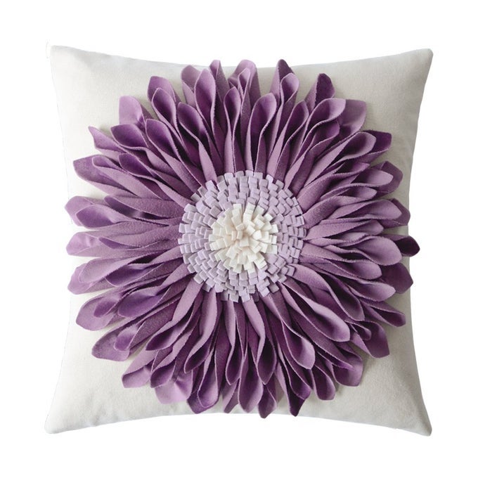 DECORATIVE THROW PILLOW COVERS 18X18 INCHES 3D FLOWER CUSHION CASES HANDMADE SQUARE PILLOWCASES FOR COUCH BED LIVING ROOM HOME DECOR PURPLE