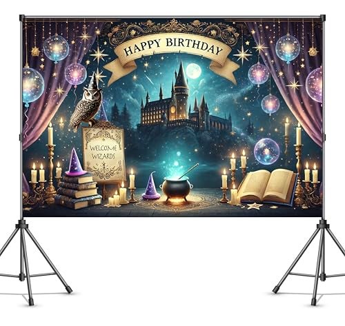 IndoTribe Wizard Happy Birthday Banner Wizard Happy Birthday Backdrop 6x4ft Wizard Party Decorations Magical Bdy Decorations Magical Party Decorations Wizard Backdrop for Room Decorations - Image 3