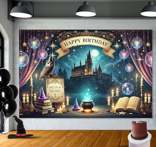 IndoTribe Wizard Happy Birthday Banner Wizard Happy Birthday Backdrop 6x4ft Wizard Party Decorations Magical Bdy Decorations Magical Party Decorations Wizard Backdrop for Room Decorations - Image 4