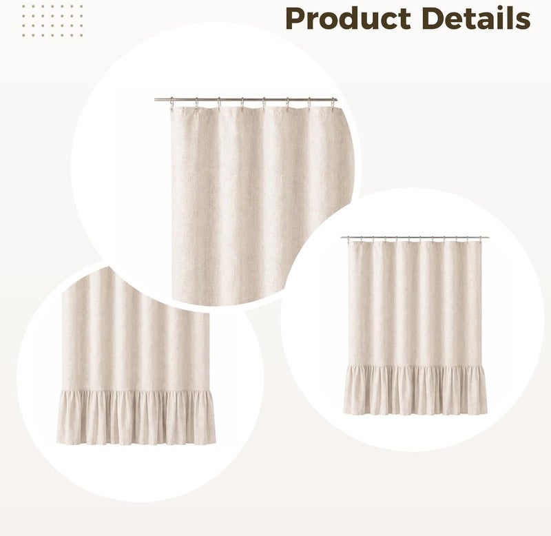Farmhouse Beige Shower Curtain, Solid Color Rustic Fabric with Ruffle Hem, 60 X 72 in Washable Polyester Linen Bathroom Curtain - Image 4