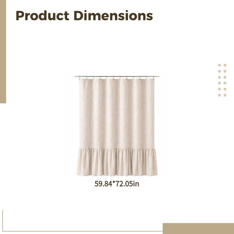 Farmhouse Beige Shower Curtain, Solid Color Rustic Fabric with Ruffle Hem, 60 X 72 in Washable Polyester Linen Bathroom Curtain - Image 2