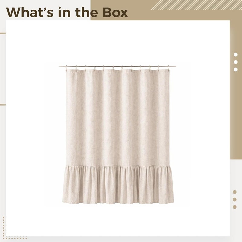 Farmhouse Beige Shower Curtain, Solid Color Rustic Fabric with Ruffle Hem, 60 X 72 in Washable Polyester Linen Bathroom Curtain - Image 5