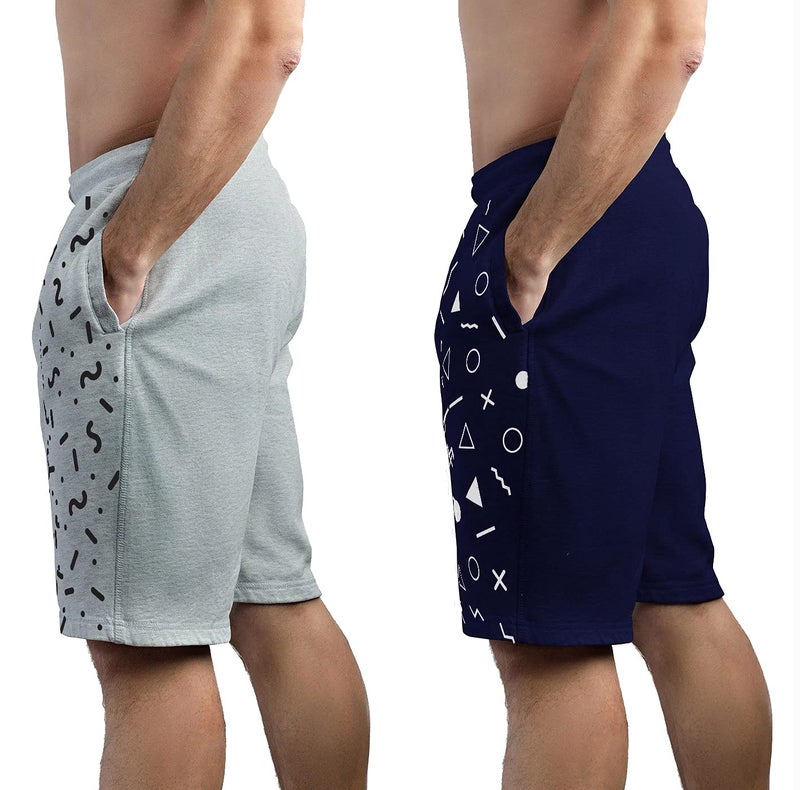hotfits Stylish Men Grey & Blue Cotton Shorts-Pack of 2- L - Image 2