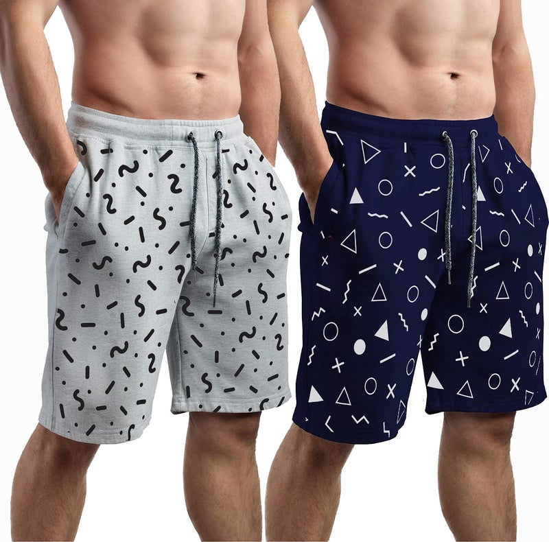 hotfits Stylish Men Grey & Blue Cotton Shorts-Pack of 2- L - Image 1