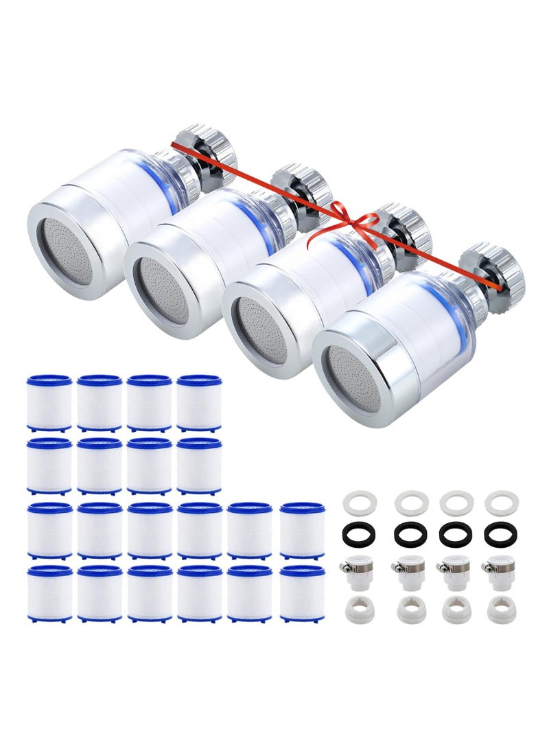 Sink Filter Water Faucet, Universal Faucet Filter 360 ° Rotating Purifier Bathroom Kitchen Faucet Water Filter-Removes Chlorine Fluoride Heavy Metals Hard Water for Home (4 Pcs+20)filter cartridges) - Image 1