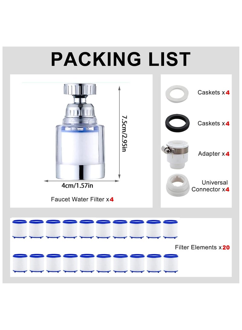 Sink Filter Water Faucet, Universal Faucet Filter 360 ° Rotating Purifier Bathroom Kitchen Faucet Water Filter-Removes Chlorine Fluoride Heavy Metals Hard Water for Home (4 Pcs+20)filter cartridges) - Image 4