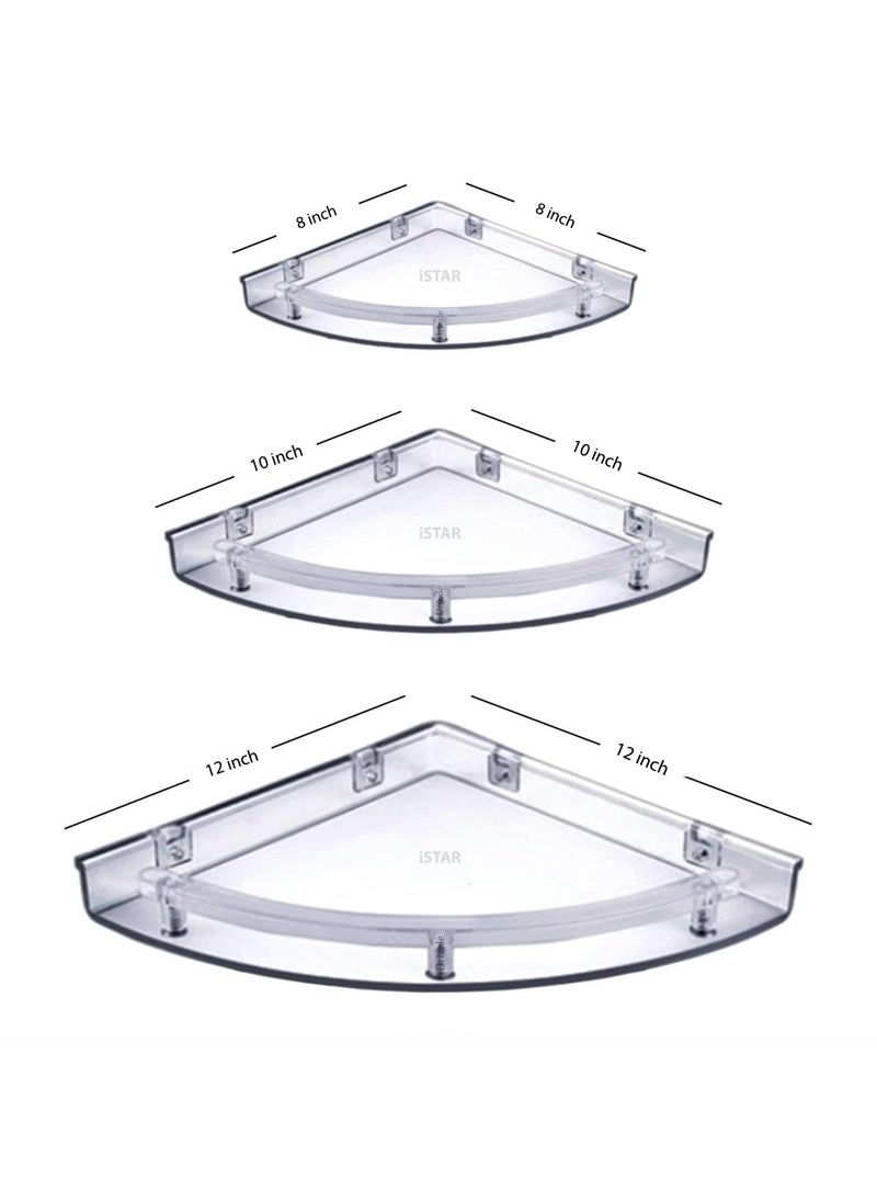 iSTAR iSTAR Multipurpose Unbreakable Acrylic Bathroom Shelves Bathroom Accessories Corner Wall Shelf (Size 8 inch, 10 Inch, 12 Inch) (3 Piece Set) (Transparent)  - Image 2