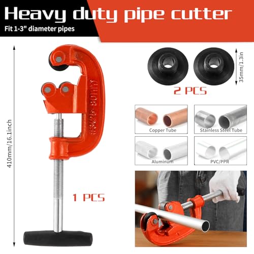 GQGP Professional Pipe Cutter Tool for 1-3" Pipes,Heavy Duty Metal Tube Cutter to Galvanized Pipe,Ironr, and PipeCopper,Metal Tube Cutter Great With 2 additional blades for Plumbers or Metalworkers - Image 5