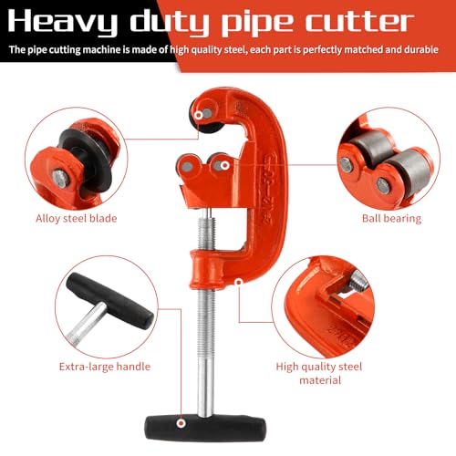 GQGP Professional Pipe Cutter Tool for 1-3" Pipes,Heavy Duty Metal Tube Cutter to Galvanized Pipe,Ironr, and PipeCopper,Metal Tube Cutter Great With 2 additional blades for Plumbers or Metalworkers - Image 2