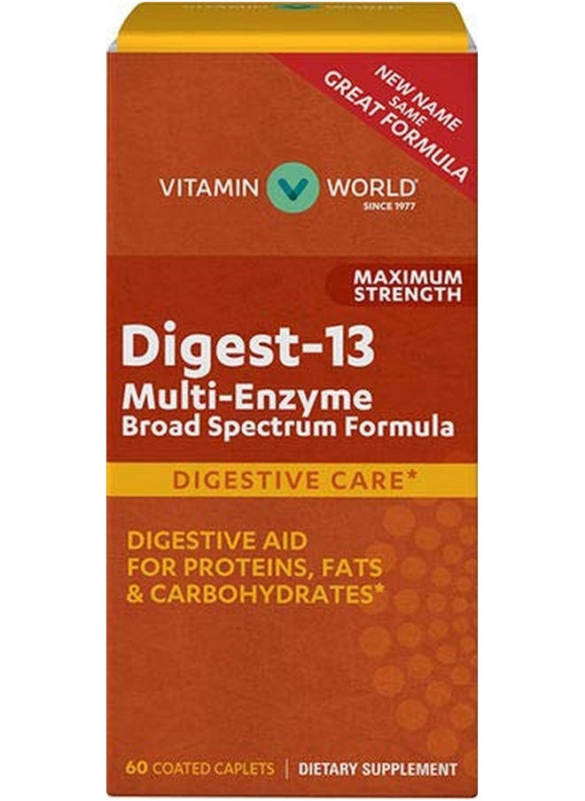VITAMIN WORLD Digest13 Multienzyme Broad Spectrum Formula Maximum Strength 60 Coated Caplets  - Image 2
