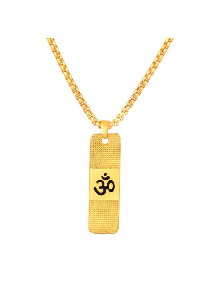 Mahi Gold Plated Lord Om Engraved Dual Side Locket Pendant with Chain for Men and Women (PS1101915G) - Image 1