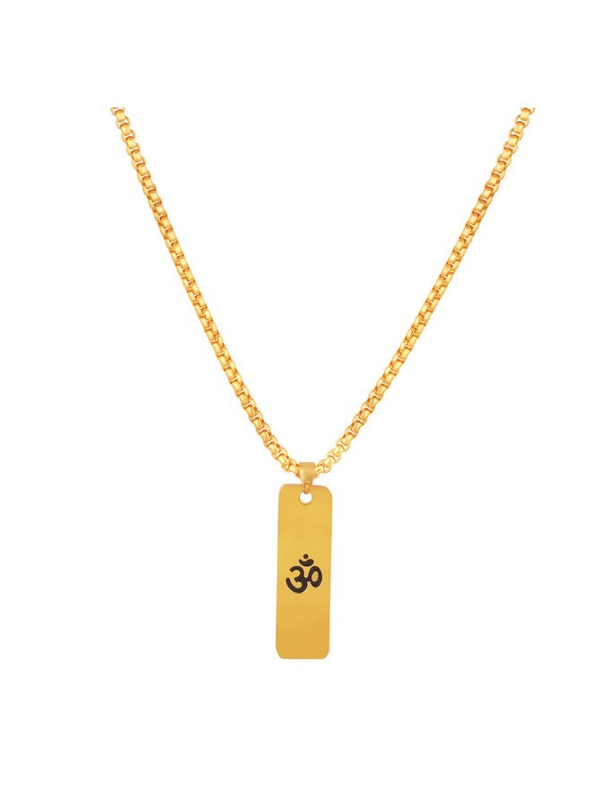 Mahi Gold Plated Lord Om Engraved Dual Side Locket Pendant with Chain for Men and Women (PS1101915G) - Image 3