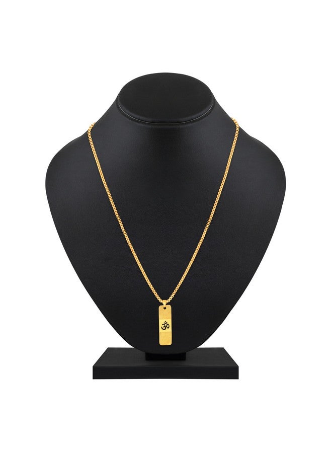Mahi Gold Plated Lord Om Engraved Dual Side Locket Pendant with Chain for Men and Women (PS1101915G) - Image 2