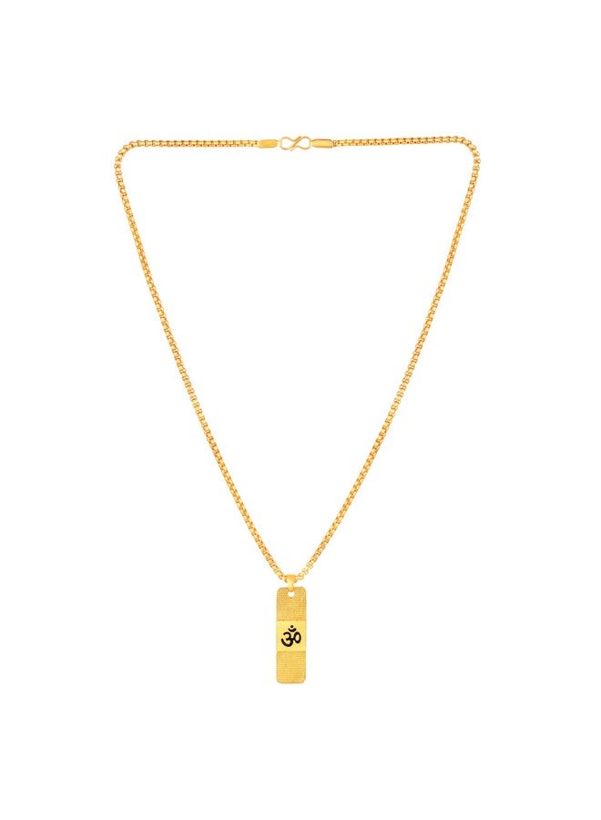 Mahi Gold Plated Lord Om Engraved Dual Side Locket Pendant with Chain for Men and Women (PS1101915G) - Image 4