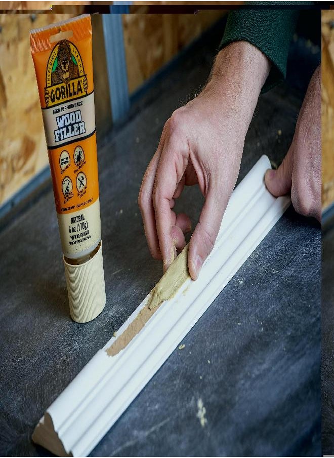 Gorilla Gorilla All Purpose Wood Filler, 6oz Tube, Natural (Pack of 1)  - Image 2