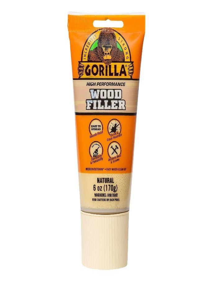 Gorilla Gorilla All Purpose Wood Filler, 6oz Tube, Natural (Pack of 1)  - Image 1