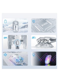 KASTWAVE Clear Wired USB Gaming Mouse, Transparent Shell Computer Mice with 12800 Max DPI, 3D RGB Backlit, High Precision (White)  - Image 4
