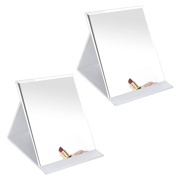 FOLDING VANITY MAKEUP MIRROR FREE STANDING SUPER HD MIRROR MAKEUP MIRROR TRAVEL COMPACT POCKET MAKE UP MIRROR FOR DESK OFFICE HOME CAMPING TRAVEL WHITEPACK OF 2