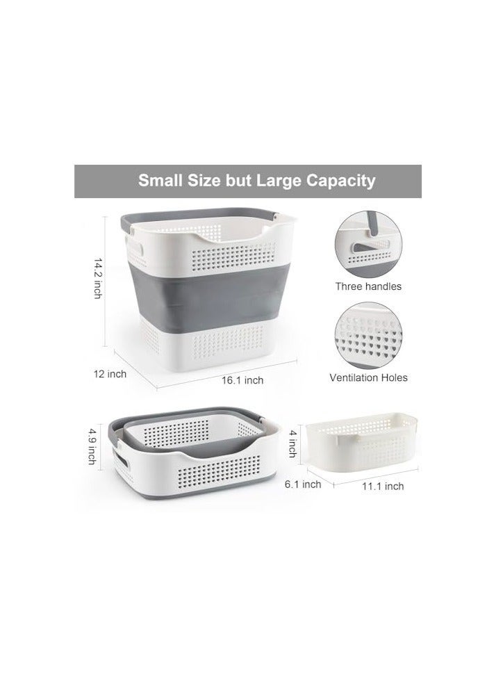 Bukela Laundry Basket Large Foldable 40L with Handle, Collapsible Handled Plastic Washing Clothes Laundry Bin Container, Multi purpose Organizer Storage Washing Basket for Home Gray - Image 2