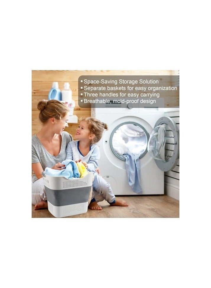 Bukela Laundry Basket Large Foldable 40L with Handle, Collapsible Handled Plastic Washing Clothes Laundry Bin Container, Multi purpose Organizer Storage Washing Basket for Home Gray - Image 3