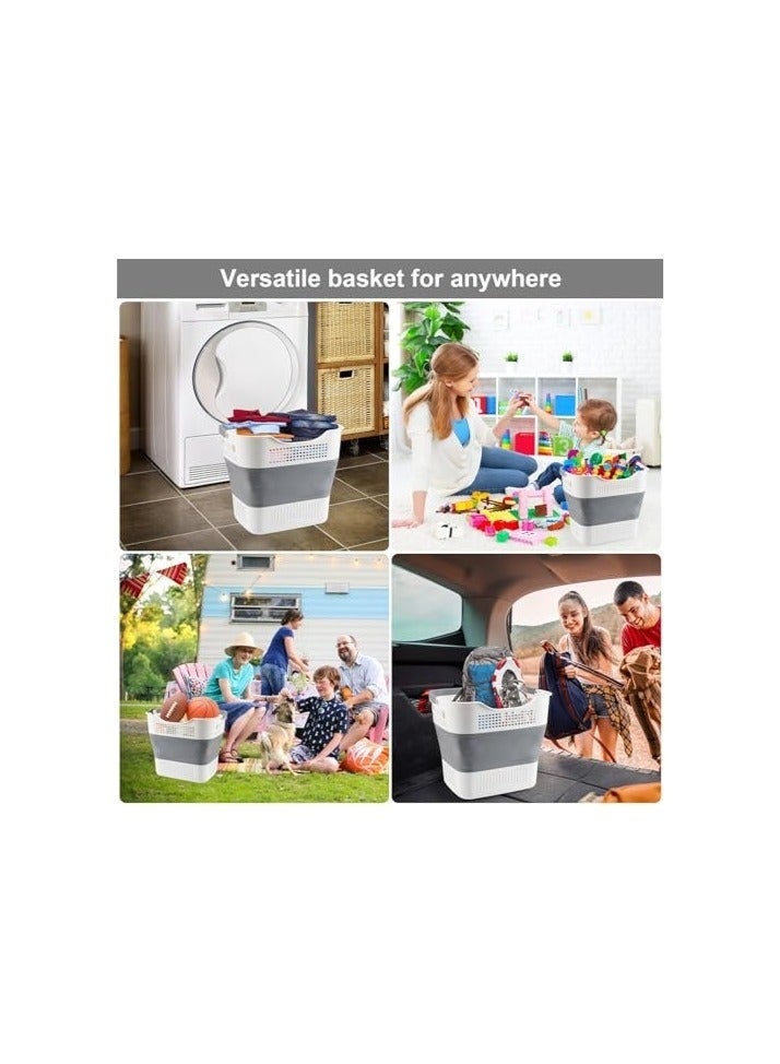 Bukela Laundry Basket Large Foldable 40L with Handle, Collapsible Handled Plastic Washing Clothes Laundry Bin Container, Multi purpose Organizer Storage Washing Basket for Home Gray - Image 4