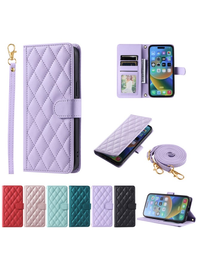 Suitable For Iphone15Promax Xiaoxiang Style Mobile Phone Leather Case For Iphone16 Mobile Phone Case Rhomboid Mobile Phone Protective Case-Color:Black-Applicable Model:For Iphone 14plus