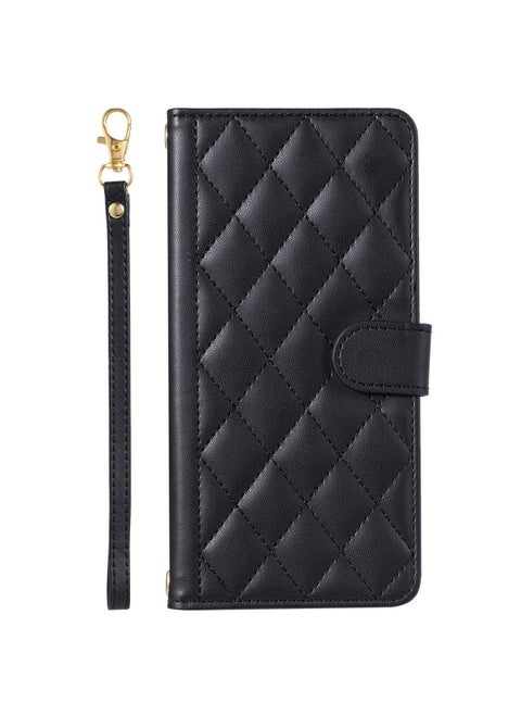 Suitable For Iphone15Promax Xiaoxiang Style Mobile Phone Leather Case For Iphone16 Mobile Phone Case Rhomboid Mobile Phone Protective Case-Color:Black-Applicable Model:For Iphone 14plus