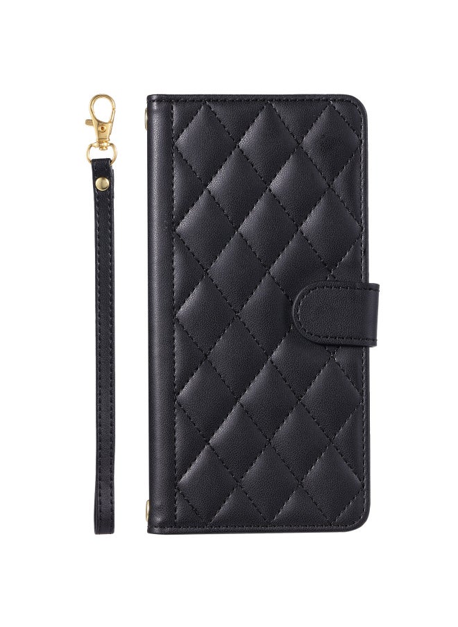 Suitable For Iphone15Promax Xiaoxiang Style Mobile Phone Leather Case For Iphone16 Mobile Phone Case Rhomboid Mobile Phone Protective Case-Color:Black-Applicable Model:For Iphone 14plus