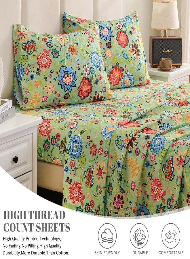 Bedlifes Queen Sheet Set Ultra Soft, Breathable, Silky Flower Deep Pocket 100% Microfiber Bedding, 4 Piece Queen Size with Floral Sage Green - Image 2