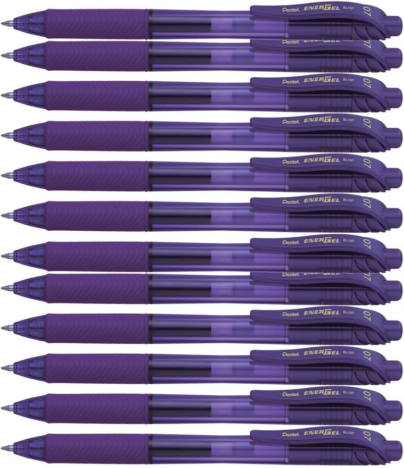 Pentel BL107-VX EnerGel-X Retractable Liquid Gel Pen (0.7mm) Metal Tip, Violet Ink, Box of 12 (BL107-V) - Image 1