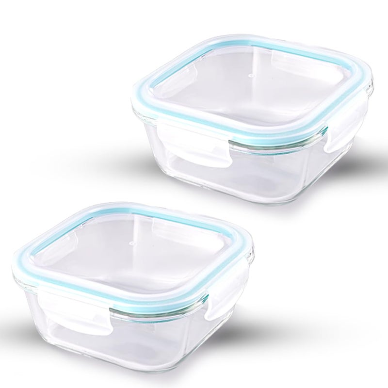 ATTRO Glassox Classic Square Lunch Box With Locking Lid Borosilicate Glass Lunch Box Fridge Organizer Food Storage Container Microwave & Freezer Safe Set Of 2 (310 ML),Transparent - Image 4