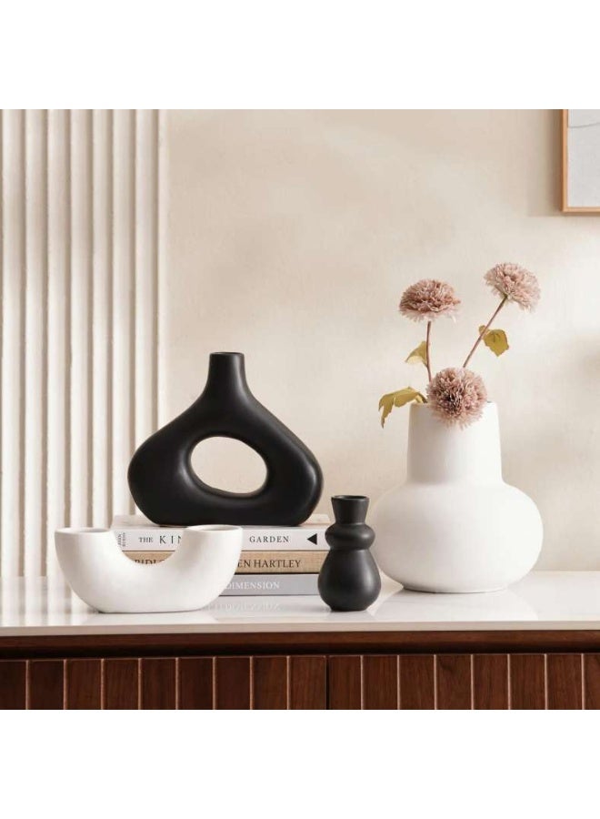 Pan Home Hollow Shape Ceramic Vase - Black - Image 3