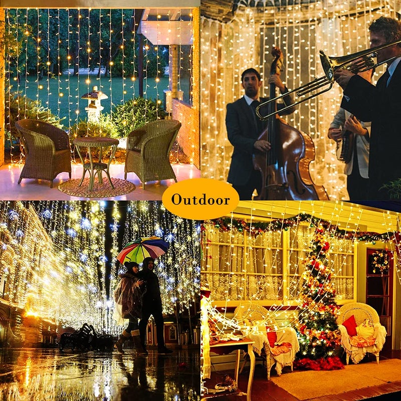 Whywhife Upgraded Solar Curtain Lights Outdoor Garden Fairy String Lights 300 LED 8 Modes Remote Control Waterproof Waterfall Lights for Gazebo Patio Party Festival Wedding Christmas Decorations(Warm) - Image 5
