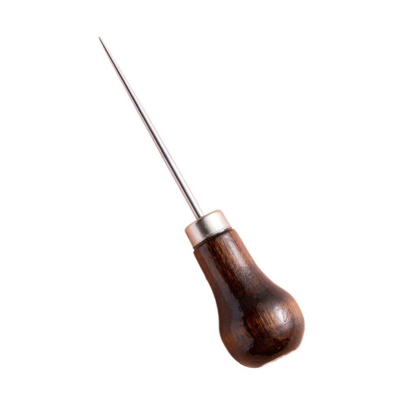 Gourd-shaped solid steel awl needle for manual drilling, shoe repair, shoe mending, straight awl for sewing, wooden handle awl for shoe fitting tools. - Image 1