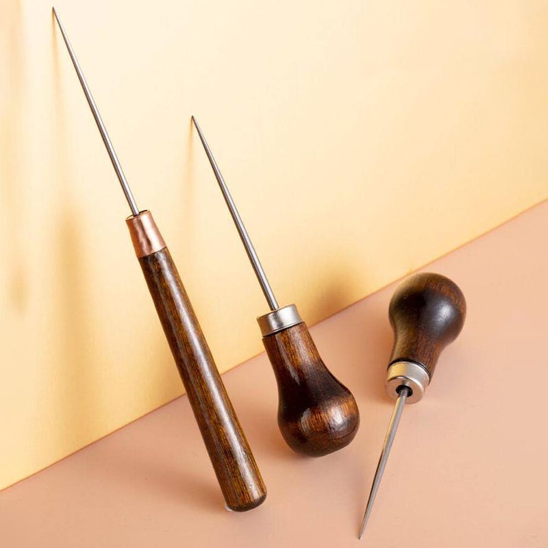 Gourd-shaped solid steel awl needle for manual drilling, shoe repair, shoe mending, straight awl for sewing, wooden handle awl for shoe fitting tools. - Image 4