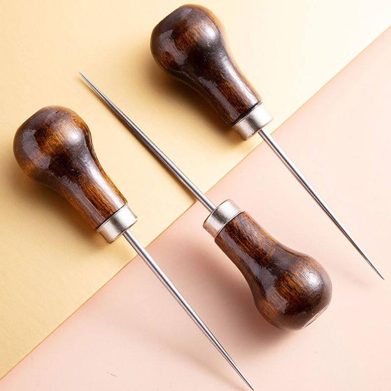 Gourd-shaped solid steel awl needle for manual drilling, shoe repair, shoe mending, straight awl for sewing, wooden handle awl for shoe fitting tools. - Image 2