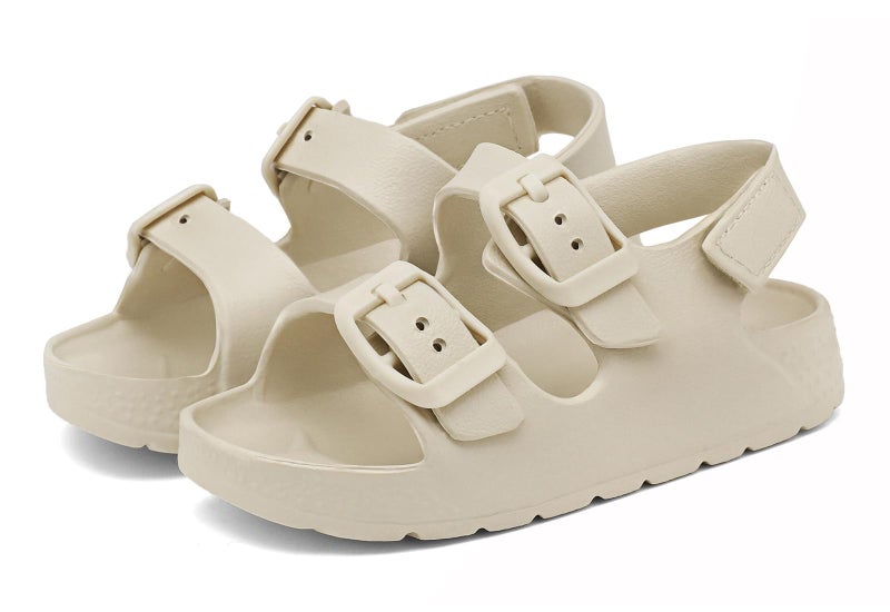 INMINPIN Toddler Boys Girls Buckle Sandals Comfort Open Toe Sandal with Adjustable Back Strap, Beige, 4 Toddler - Image 5