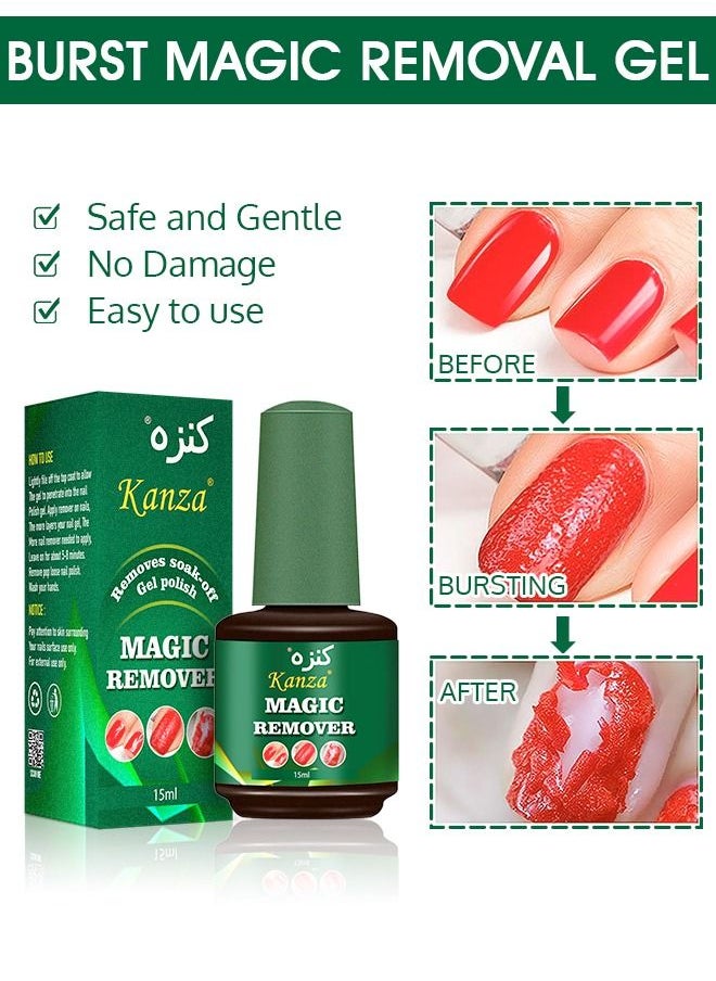 Kanza - Magic Nail Polish Remover Gel Professional Non-Irritating Nail Polish Remover Soak-Off Gel Polish Remover UV Art Gel Nail Polish Magic Remover Magic Nail Products Remover 15ml - Image 1