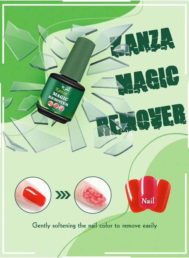 Kanza - Magic Nail Polish Remover Gel Professional Non-Irritating Nail Polish Remover Soak-Off Gel Polish Remover UV Art Gel Nail Polish Magic Remover Magic Nail Products Remover 15ml - Image 1