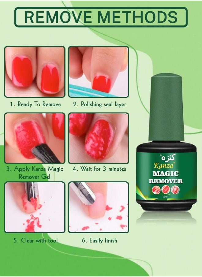 Kanza - Magic Nail Polish Remover Gel Professional Non-Irritating Nail Polish Remover Soak-Off Gel Polish Remover UV Art Gel Nail Polish Magic Remover Magic Nail Products Remover 15ml - Image 1