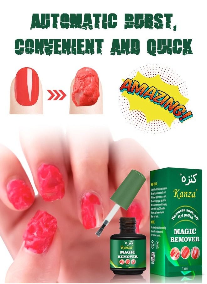 Kanza - Magic Nail Polish Remover Gel Professional Non-Irritating Nail Polish Remover Soak-Off Gel Polish Remover UV Art Gel Nail Polish Magic Remover Magic Nail Products Remover 15ml - Image 1