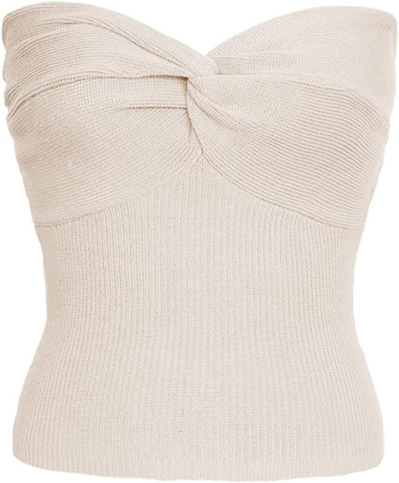 klarako Sleeveless Tube Top Women Sexy Strapless Rib Knit Twist Knot Ruched Bandeau Tank Top Summer Casual Slim Fit Knitted Crop Top - Image 3