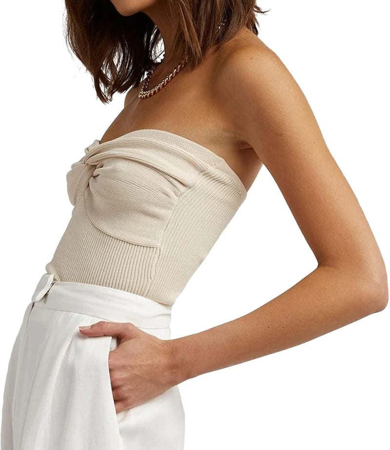 klarako Sleeveless Tube Top Women Sexy Strapless Rib Knit Twist Knot Ruched Bandeau Tank Top Summer Casual Slim Fit Knitted Crop Top - Image 2