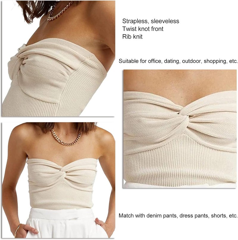 klarako Sleeveless Tube Top Women Sexy Strapless Rib Knit Twist Knot Ruched Bandeau Tank Top Summer Casual Slim Fit Knitted Crop Top - Image 4